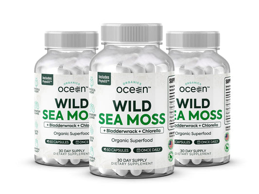 Bottle of Organics Ocean Wild Sea Moss Capsules with label