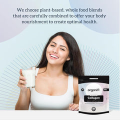 Lifestyle image of a person with Organifi Collagen bottle