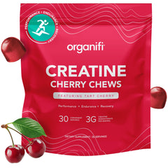 Front packaging of Organifi Creatine Chews cherry gummies