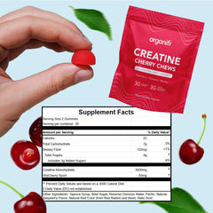 Close-up of Organifi Creatine Chews cherry gummies