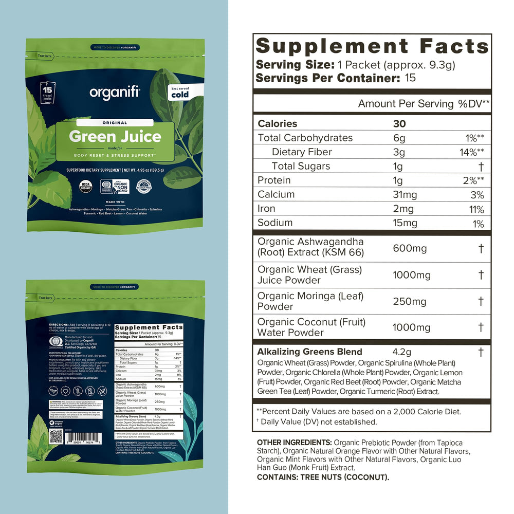 Close-up of Organifi GO Packs travel sachets ready to use