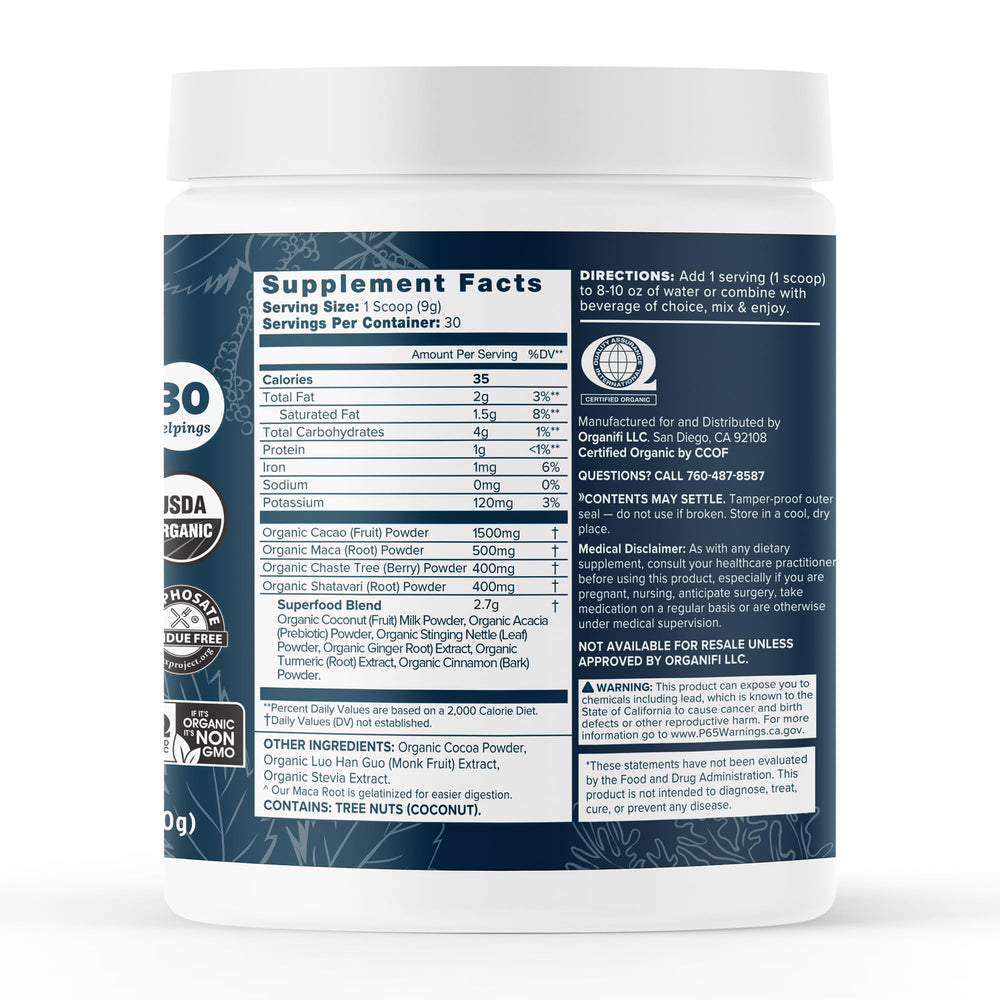 Hot chocolate-style Organifi Harmony for energy