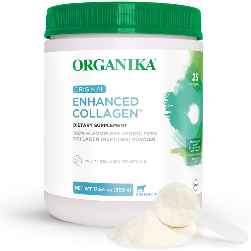 Front view of Organika Hydrolyzed Collagen Peptides Powder 18 oz bottle