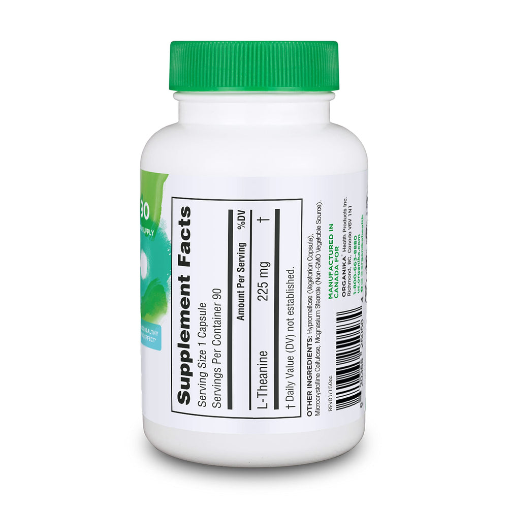 Side angle view of Organika L-Theanine 8 oz bottle