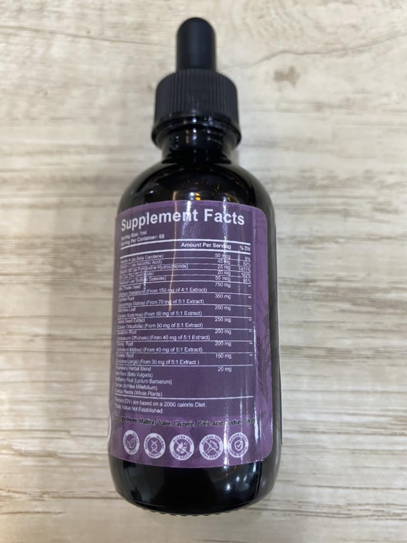 Product information on ORGEUOS liver cleanse detox drops bottle label