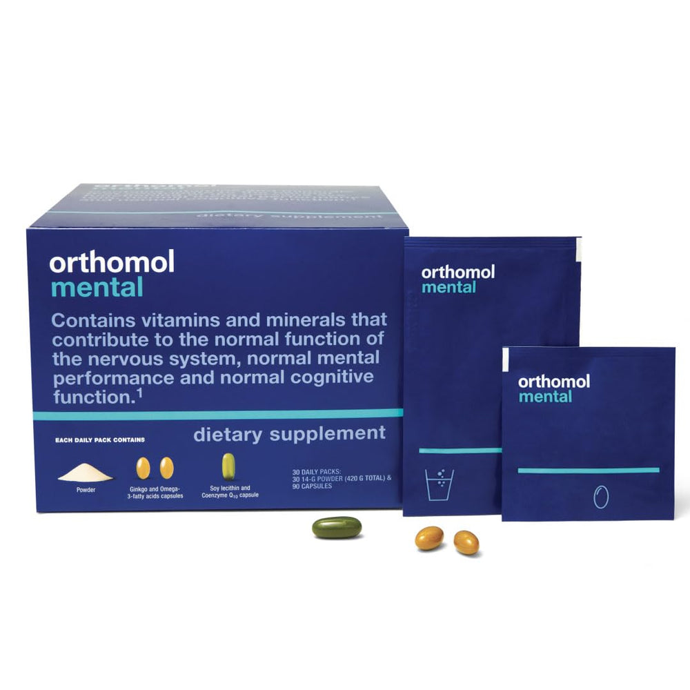 Orthomol Mental bottle front, premium cognitive support for daily clarity