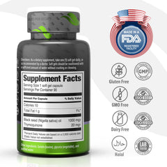 Orzax Black Seed Oil 1000 mg softgels bottle on white background