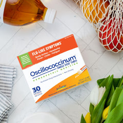 Close-up of Oscillococcinum dosage pack