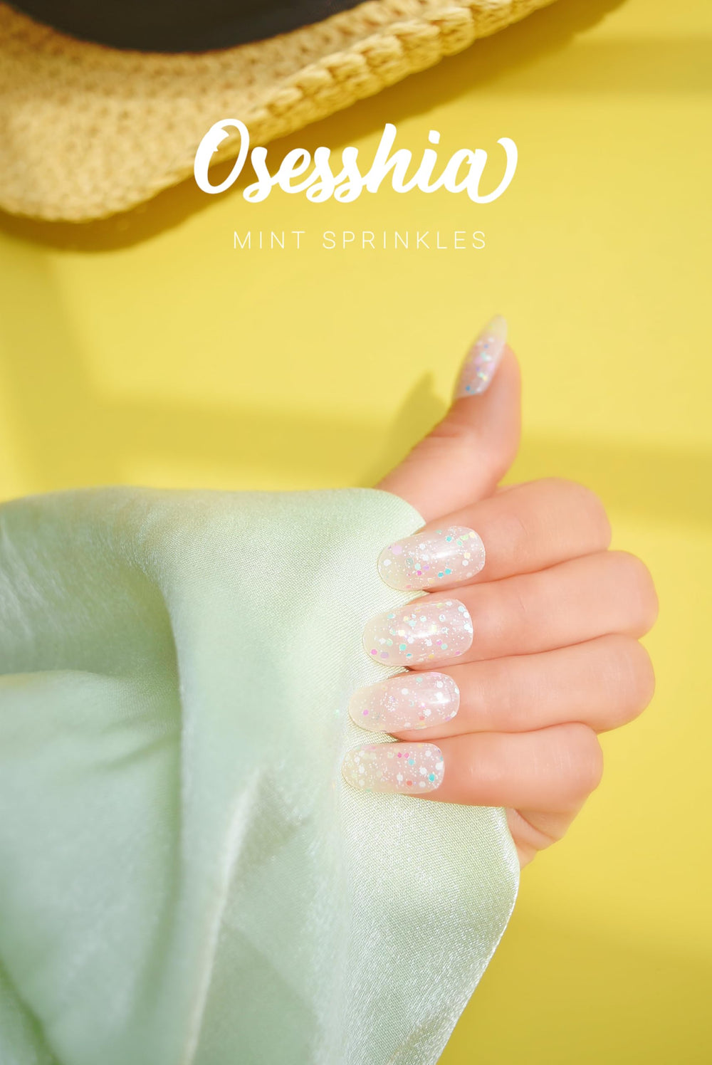 Osesshia semi-cured nail strips Mint Sprinkles designed for easy trimming and fit