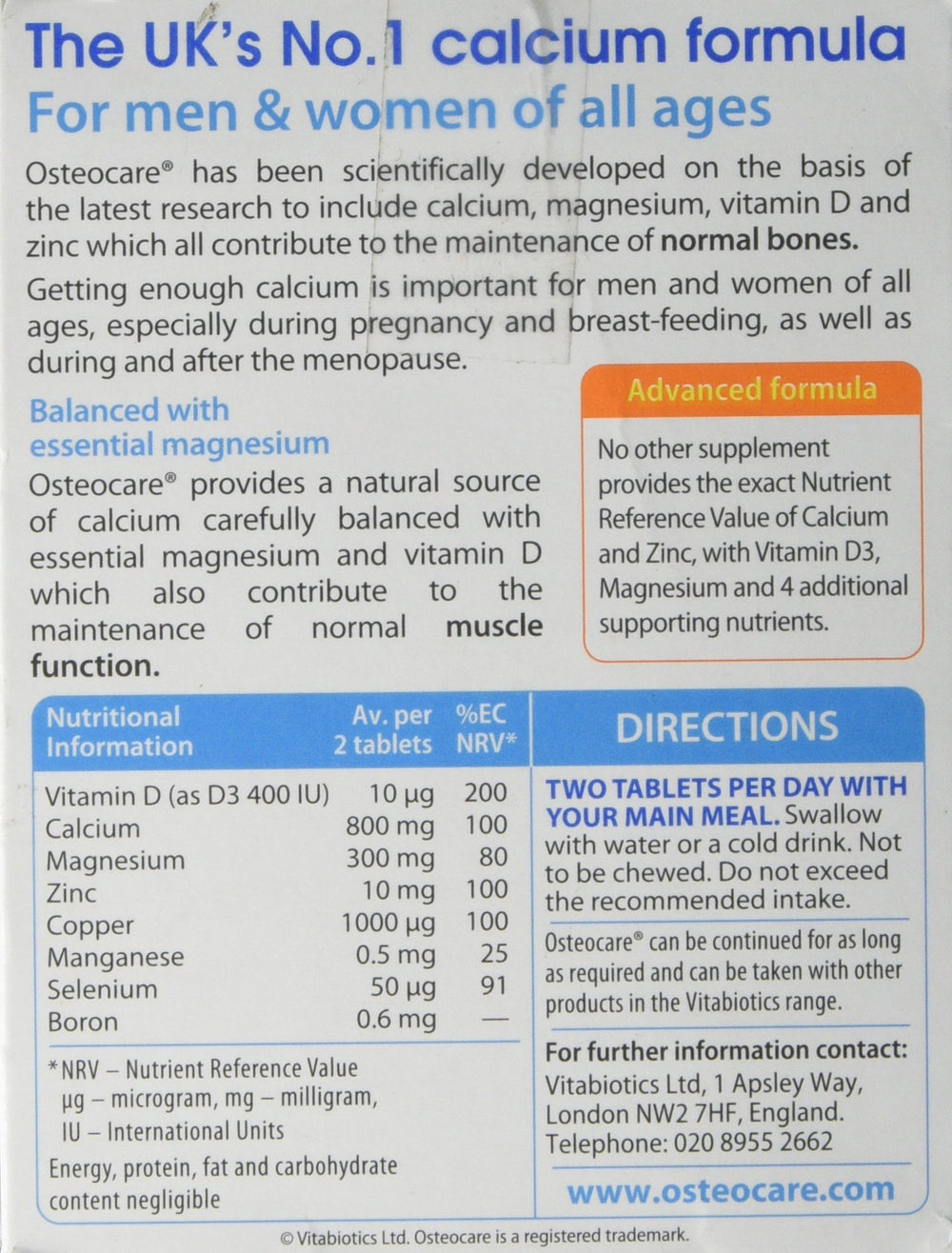 Osteocare 90 Tablets bottle with packaging