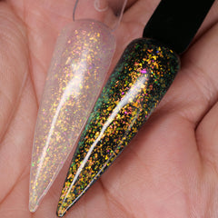 Oumisaya glow-in-the-dark polish adds depth with color-changing shimmer in low light.