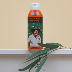 Close-up of Outback Series Original Oil Spray label