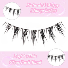 Outopen manga lashes with a clear band for seamless, natural look.