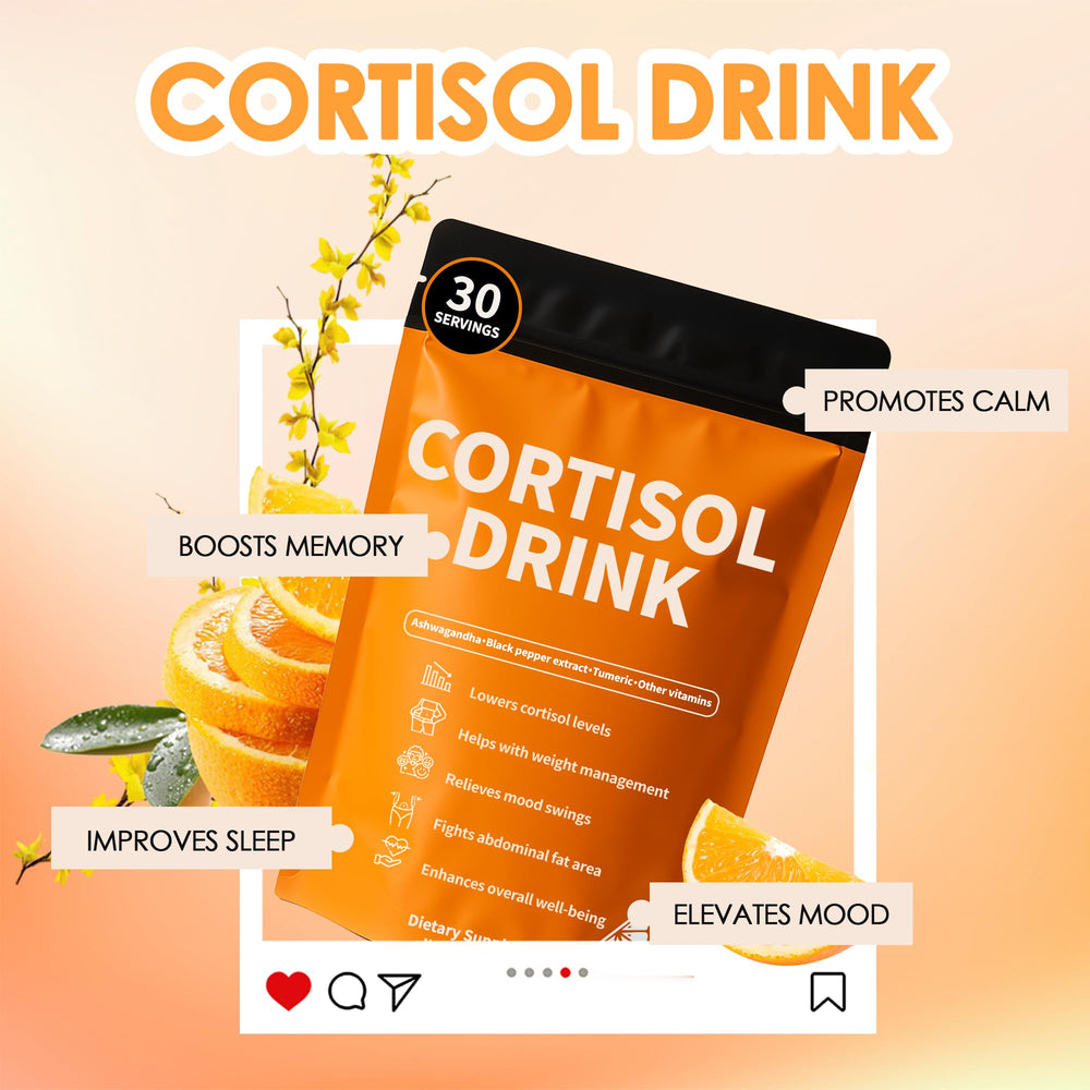 oviaapo Cortisol Drink Powder turmeric visible highlights natural root ingredients.