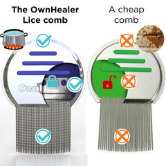 OWNHEALER lice comb close-up for efficient lice and nit removal on all hair types.