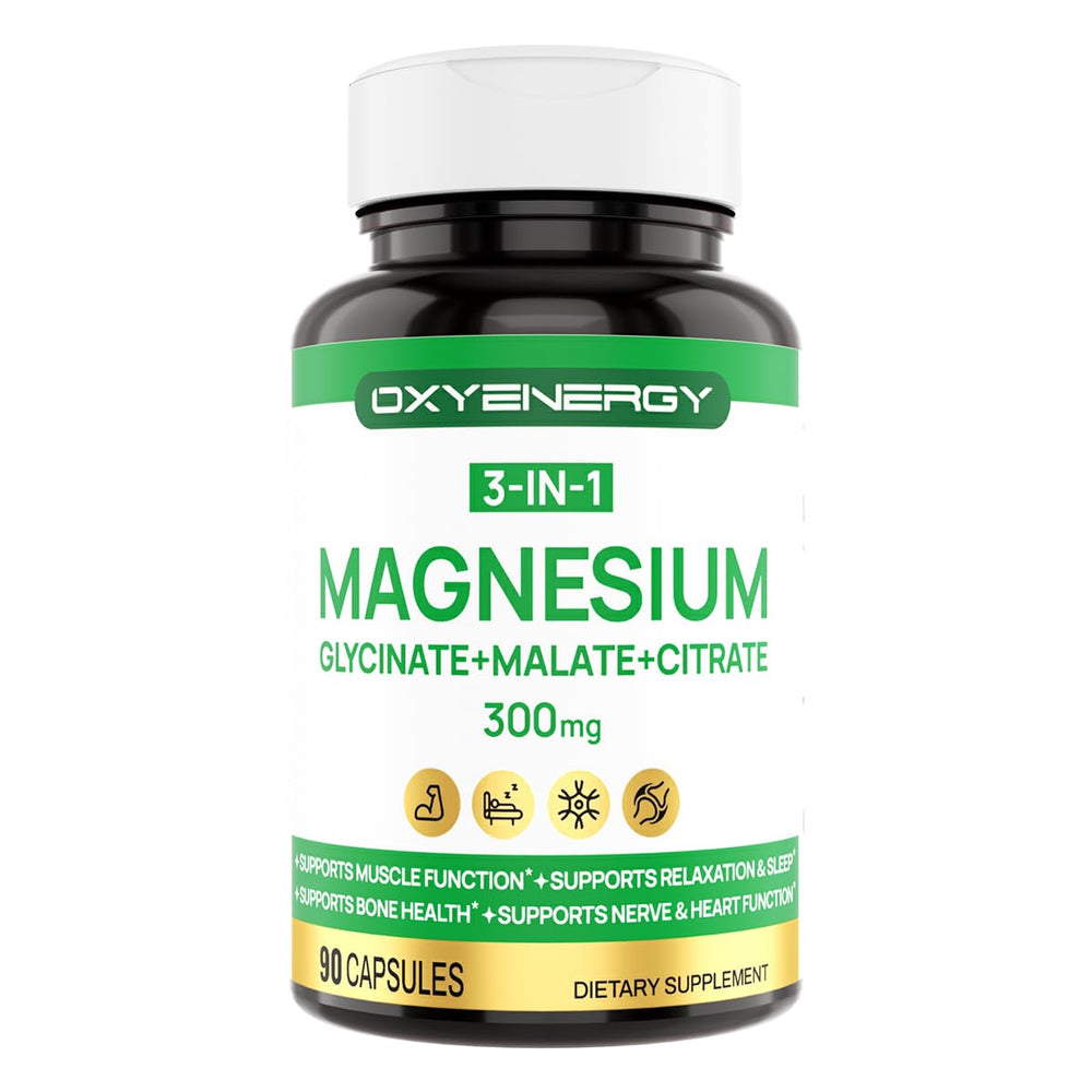 OXYENERGY 3 in 1 Magnesium Complex bottle and capsules