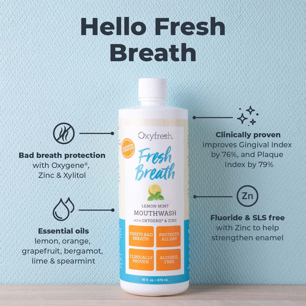 Front packaging of Oxyfresh Lemon Mint Mouthwash 3-pack