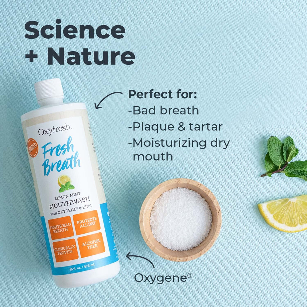 Close-up of bottle label highlighting alcohol-free and fluoride-free