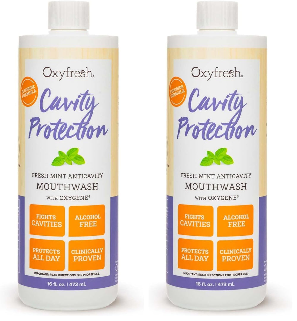 Pack of two 16 oz Oxyfresh Cavity Protection Mouthwash bottles – front view