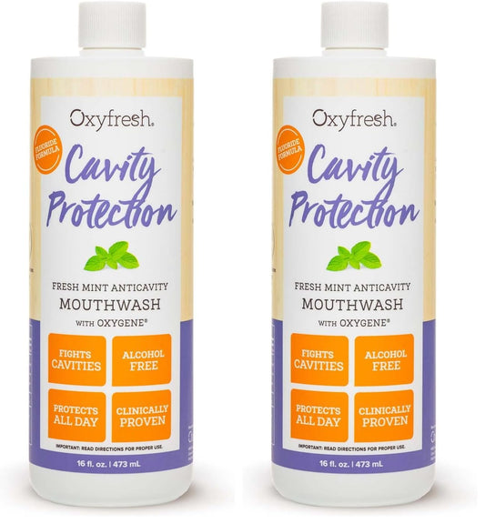 Pack of two 16 oz Oxyfresh Cavity Protection Mouthwash bottles – front view