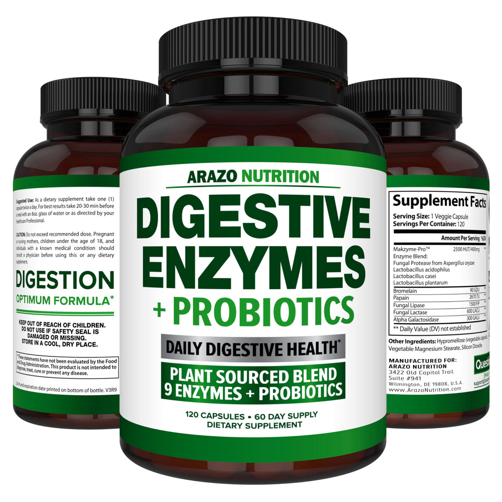 Pack of 2 bottles of Arazo Nutrition Digestive Enzymes with Probiotics