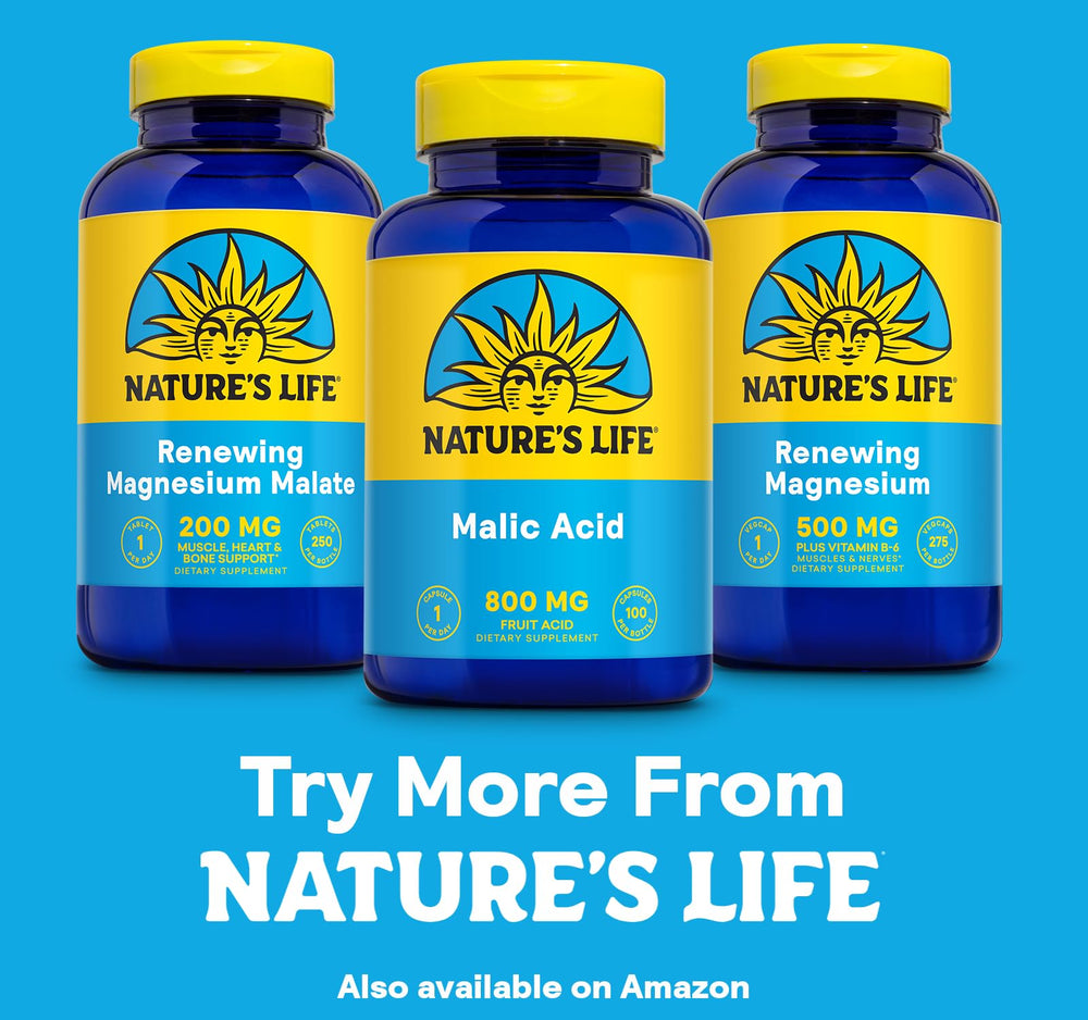 Packaging and ingredients for Nature's Life Malic Acid bottle