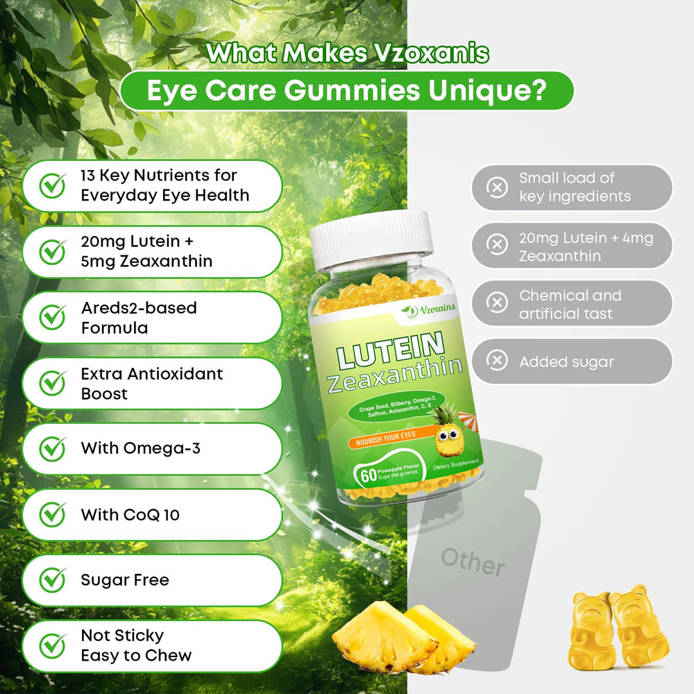 Front packaging of Lutein 20 mg with Zeaxanthin Gummies – 120 ct