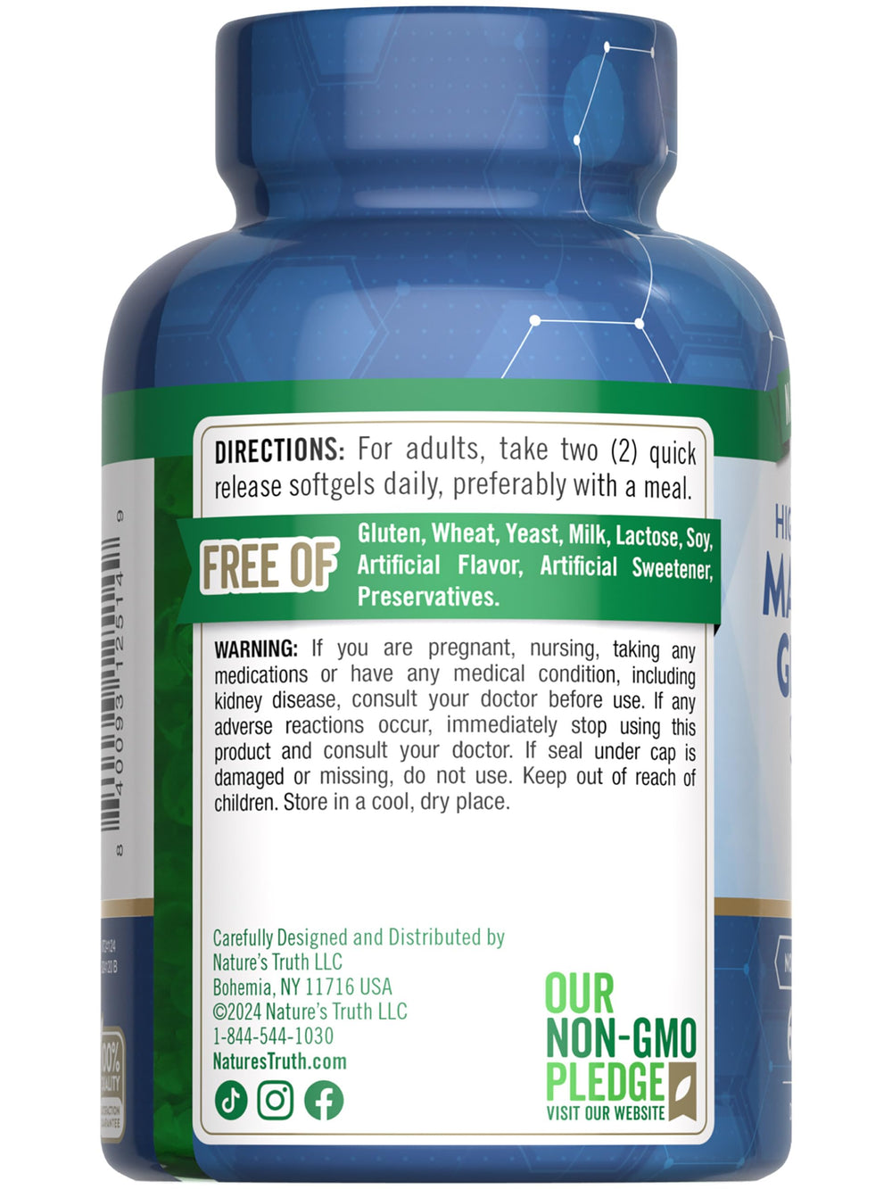 Packaging with supplement facts and ingredients