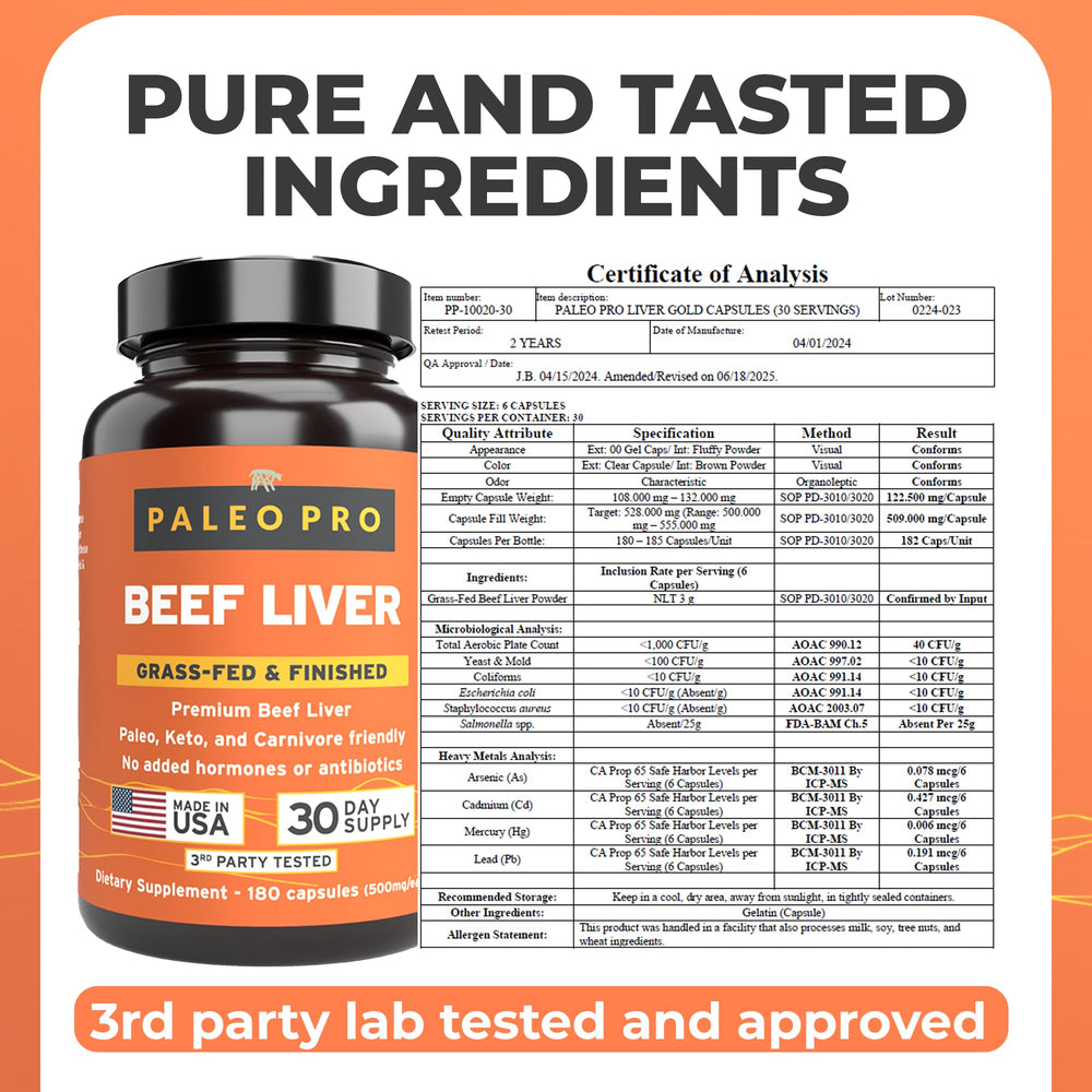 Close-up of Paleo Pro Liver Gold beef liver capsules