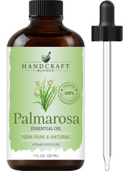 Palmarosa essential oil in an amber glass bottle (1 oz)