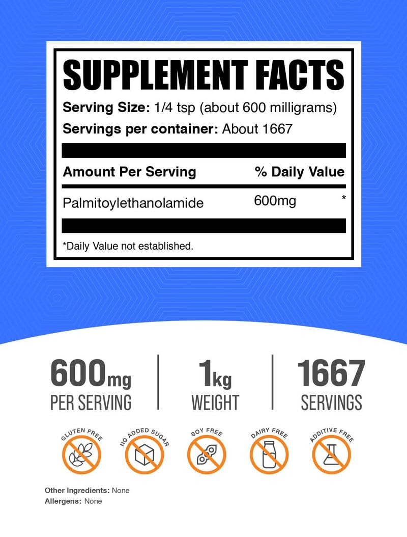 Palmitoylethanolamide powder 1kg packaging with label