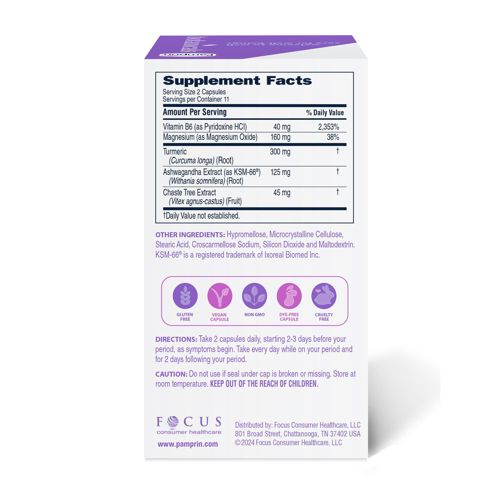Pamprin Botanicals capsules vegan and gluten-free