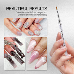 Silver ferrule and glitter handle add elegance and control during manicures.