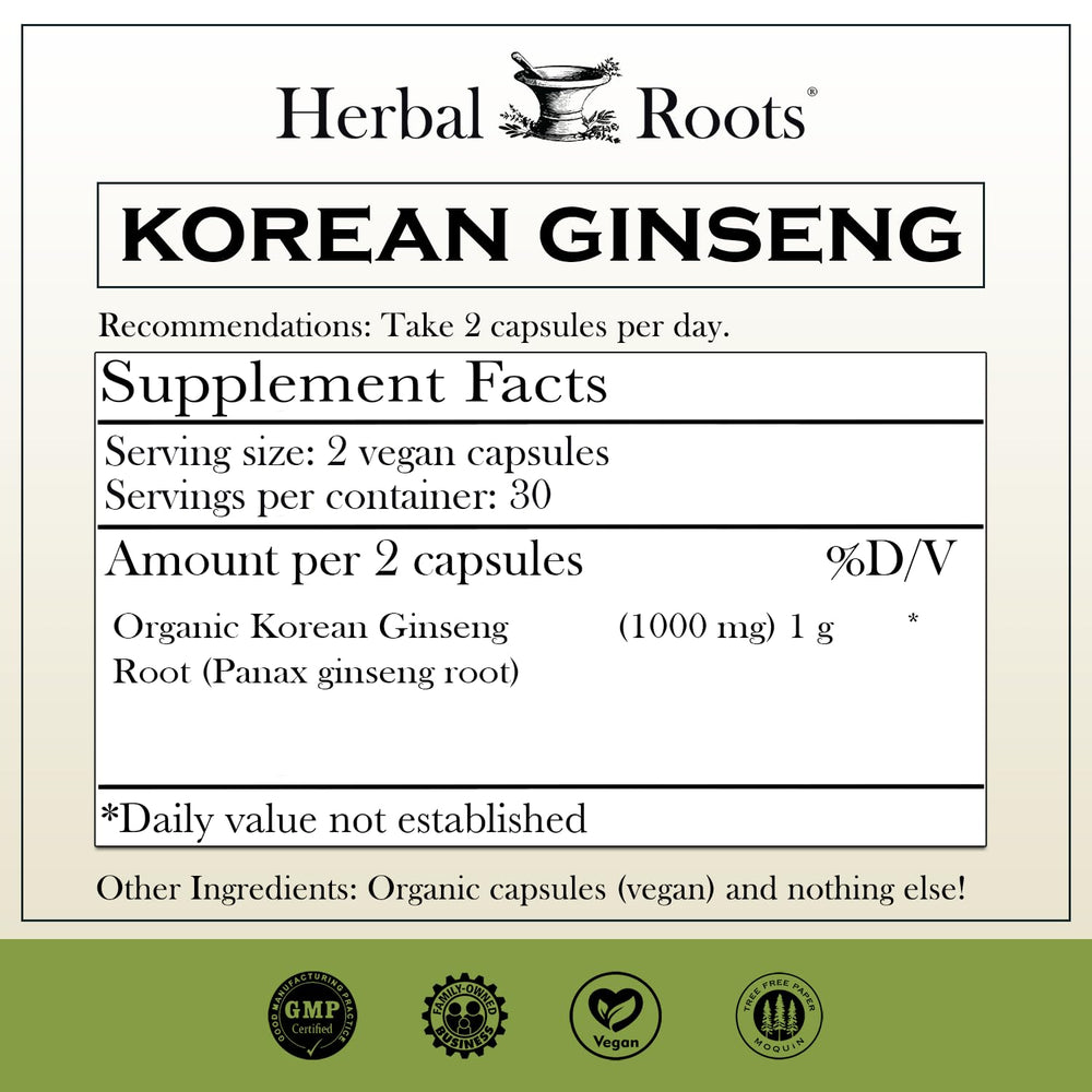 Panax ginseng powder organic Korean 1000mg packaging