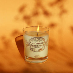 Close-up of orange blossom wax and natural cotton wick