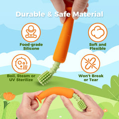 Toothbrush teether shown on suction base on flat surface