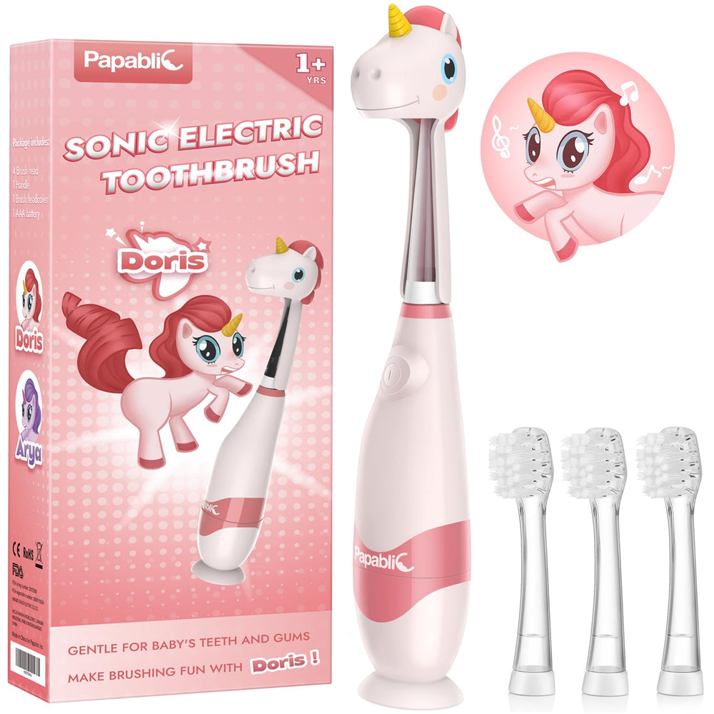 Doris toddler sonic toothbrush hero shot with unicorn cover