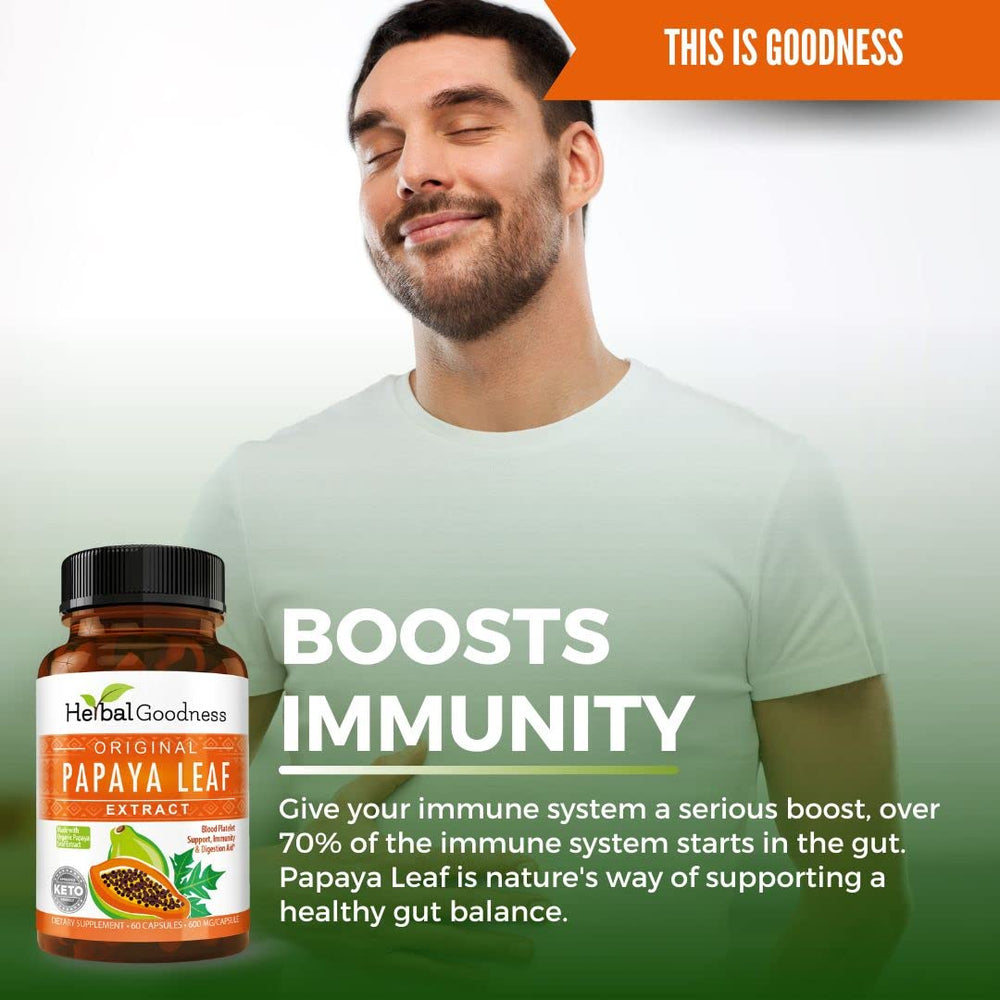 USA-made packaging for Papaya Leaf Digestive Enzymes by Herbal Goodness