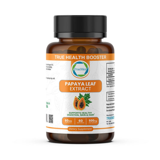 Bottle of Papaya Leaf Extract 500 mg capsules with 60-count label