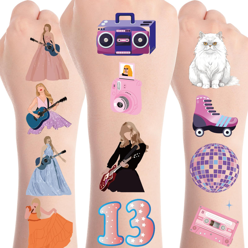 Papiailove singer tattoo sheet 1 with disco and microphone designs for party fun