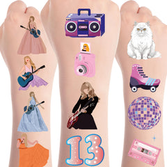 Papiailove singer tattoo sheet 1 with disco and microphone designs for party fun