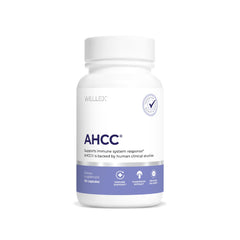 Papillex AHCC supplement bottle with 60 vegan capsules for immune support.