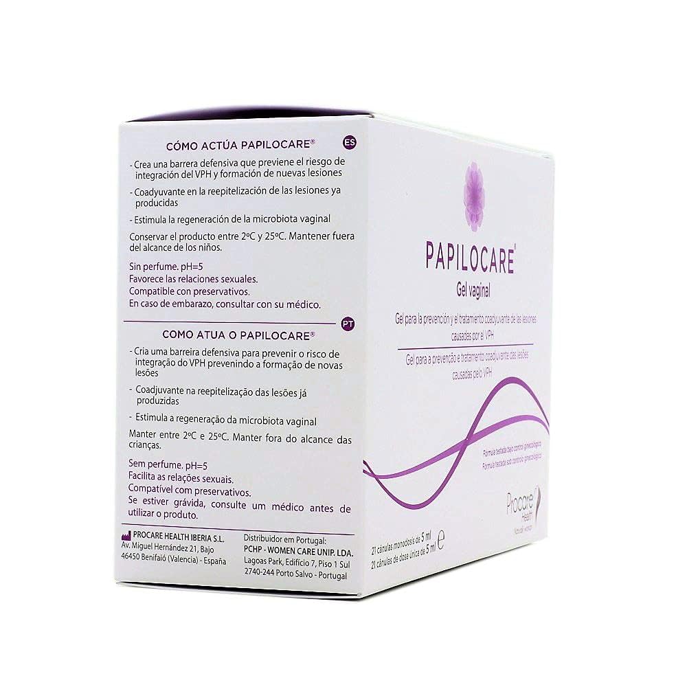 Close-up of Papilocare 5 ml sachet for vaginal gel