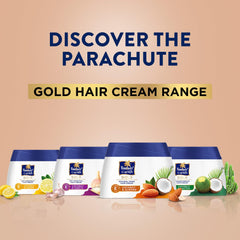 Parachute Gold hair cream packaging design emphasizes premium grooming.