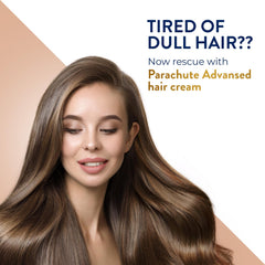 Parachute Gold hair model with cream shows soft, manageable hair.