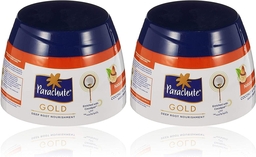 Parachute Gold Natural Shine Hair Cream bottle shows a smooth, glossy finish for shiny hair.