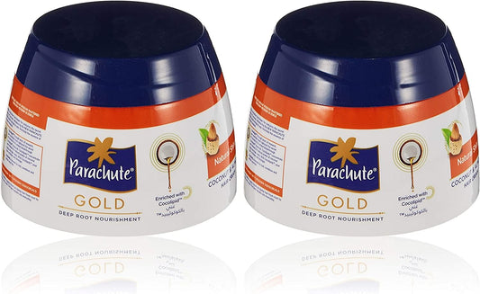 Parachute Gold Natural Shine Hair Cream bottle shows a smooth, glossy finish for shiny hair.