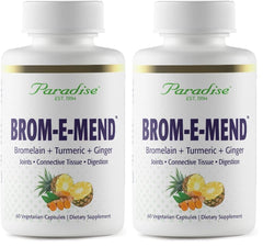 Paradise Bromelain Brom-E-Mend bottle with Turmeric and Ginger – 60 Vegetarian Capsules (Pack of 2)