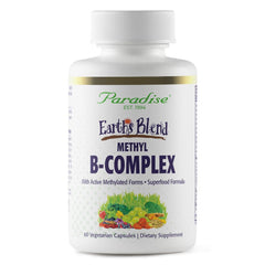 Paradise Herbs Earth's Blend B-Complex bottle on a clean surface