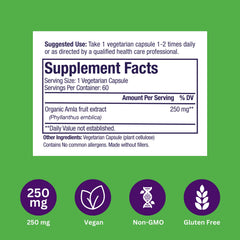 Close-up of Amla capsules with product packaging highlights